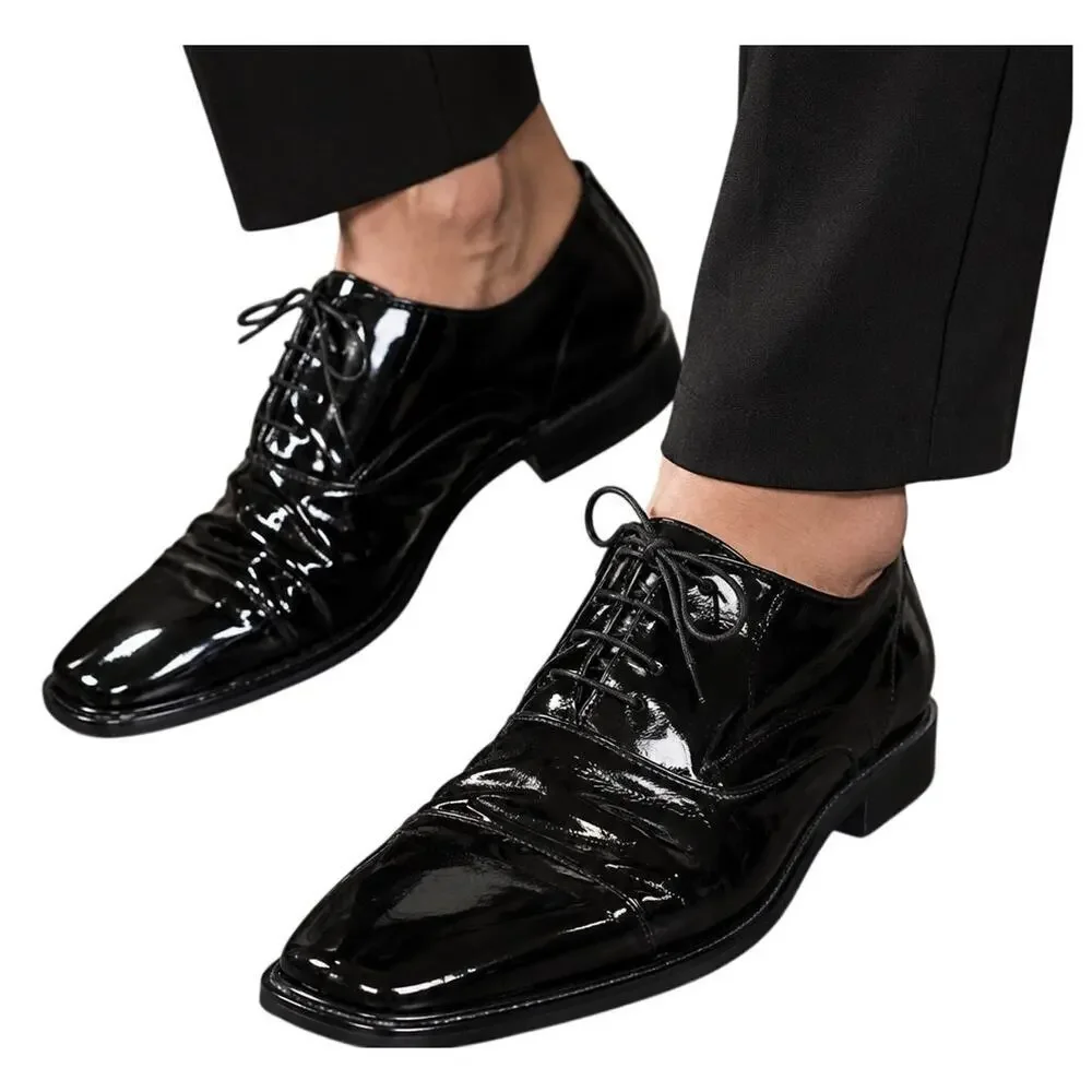 Romano Italy Black Patent Leather Oxford Lace Up Shoes Mens 8.5 Handmade